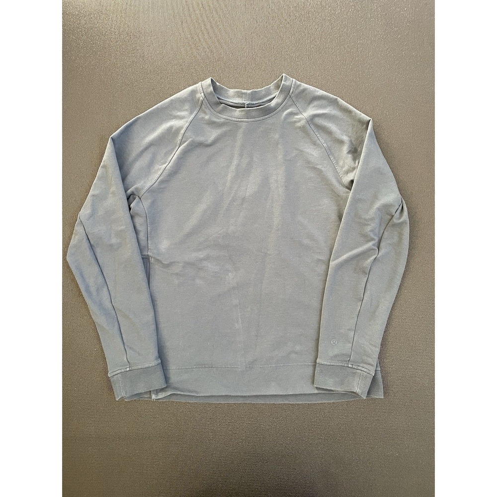 Lululemon Mens Large City Sweat Crew Sweatshirt Pullover Blue Stretch Side Zip
